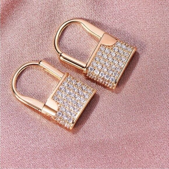 18K Gold Plated Lock Huggie Hoop Earrings - Picture 6 of 7